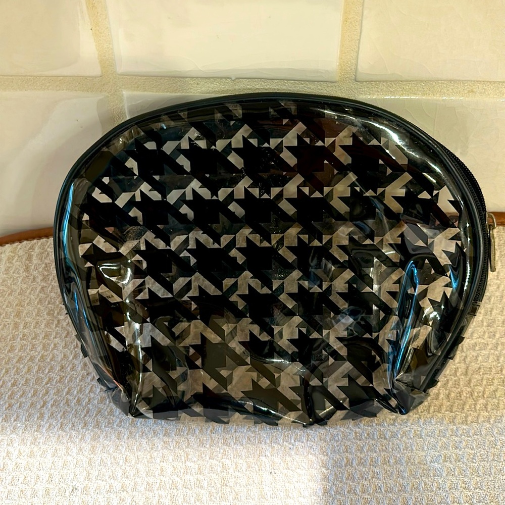 Lancôme Black Geometric Patterned Clear Cosmetic Bag with zipper